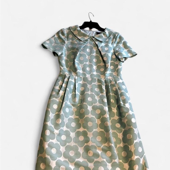 Bigio Collection sz 4 aquamarine minty Green Floral Mod Dress Peter Pan Collar - Picture 4 of 16